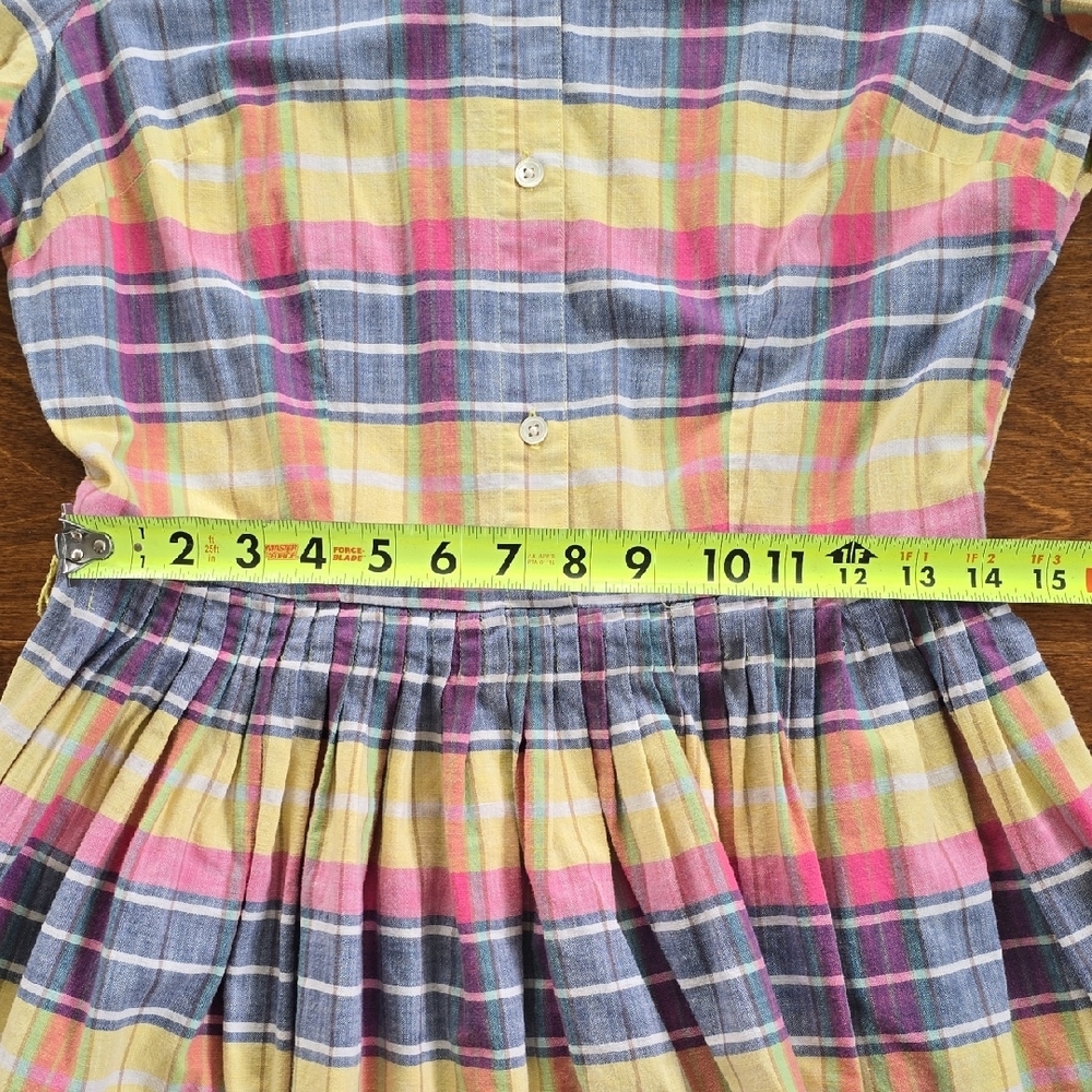 Lands' End Pastel Plaid Button‑Front Midi Dress — Pink, Yellow, Blue - Picture 5 of 7